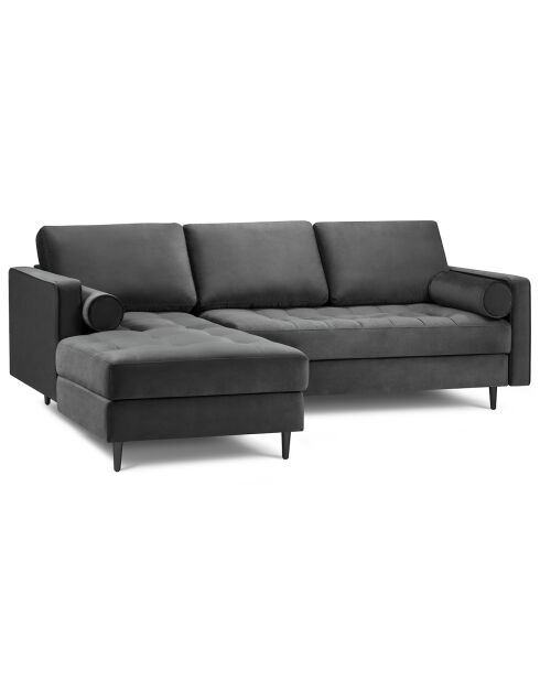 Divano angolare sinistro Santo in velluto 4 posti grigio scuro - 236x170x90 cm