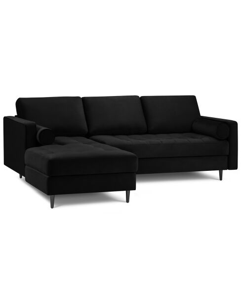 Canapé d'angle gauche velours santo 4 places noir - 236x170x90 cm