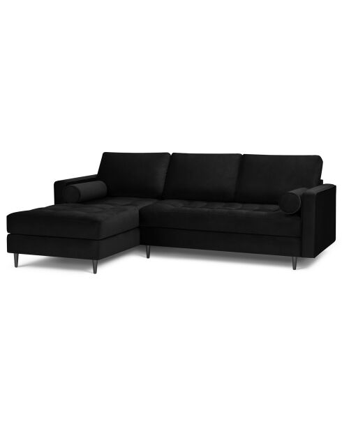 Canapé d'angle gauche velours santo 4 places noir - 236x170x90 cm