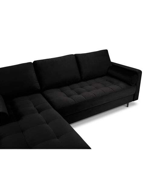 Canapé d'angle gauche velours santo 4 places noir - 236x170x90 cm