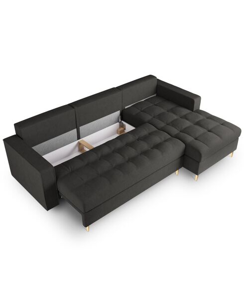 Canapé d'angle droit convertible avec coffre de rangement santo 5 places gris foncé - 240x175x96 cm