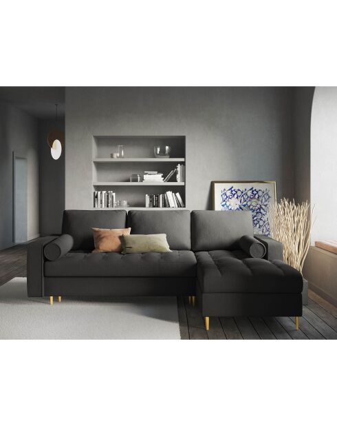 Canapé d'angle droit convertible avec coffre de rangement santo 5 places gris foncé - 240x175x96 cm