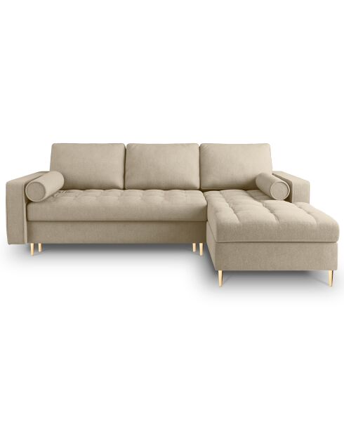 Divano angolare destro convertibile a 5 posti Santo con contenitore beige - 240x175x96 cm
