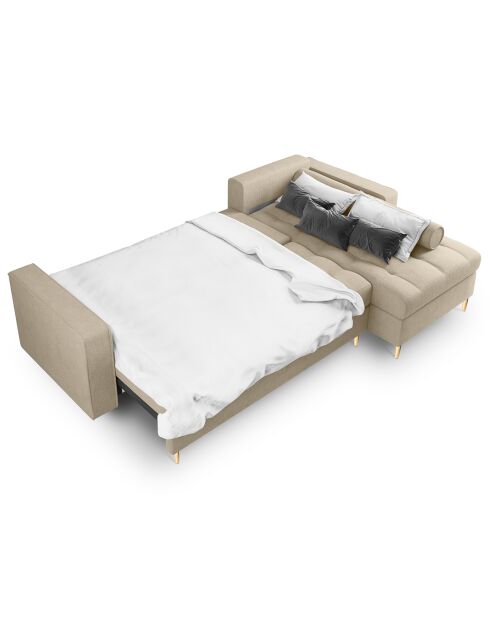 Divano angolare destro convertibile a 5 posti Santo con contenitore beige - 240x175x96 cm