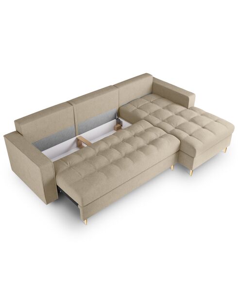Divano angolare destro convertibile a 5 posti Santo con contenitore beige - 240x175x96 cm