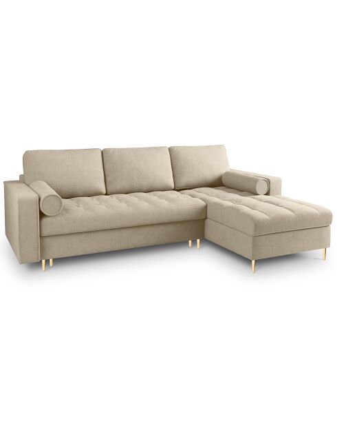 Canapé d'angle droit convertible avec coffre de rangement santo 5 places beige - 240x175x96 cm