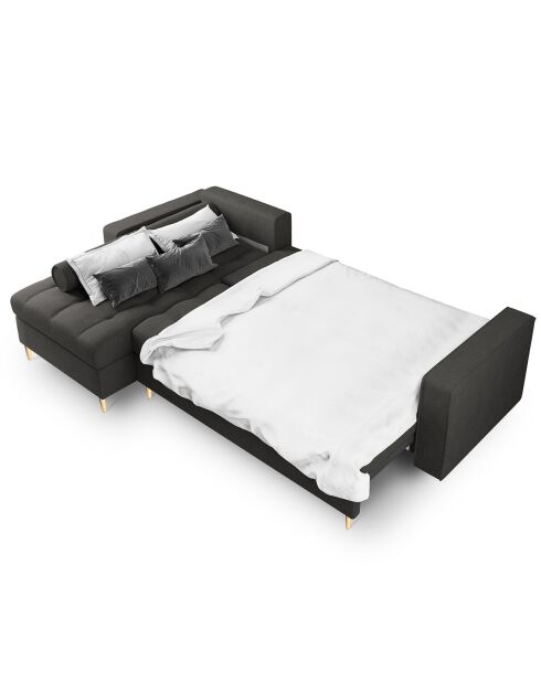 Canapé d'angle gauche convertible avec coffre de rangement santo 5 places gris foncé - 240x175x96 cm