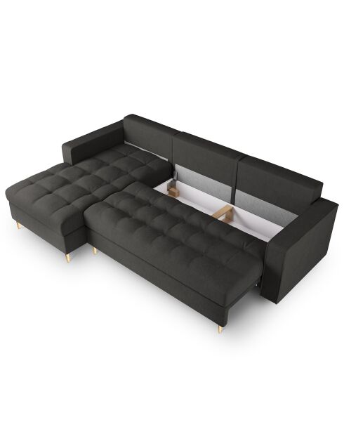 Canapé d'angle gauche convertible avec coffre de rangement santo 5 places gris foncé - 240x175x96 cm