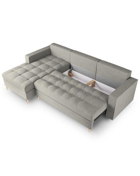 Canapé d'angle gauche convertible avec coffre de rangement santo 5 places gris clair - 240x175x96 cm