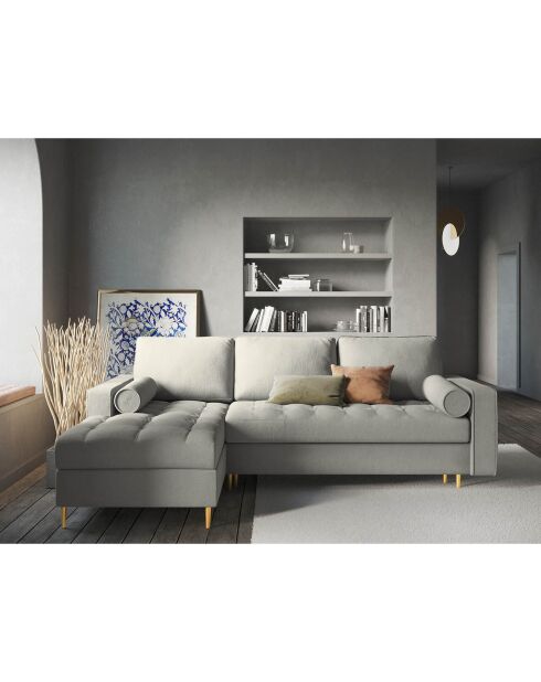 Canapé d'angle gauche convertible avec coffre de rangement santo 5 places gris clair - 240x175x96 cm