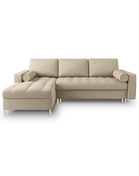 Canapé d'angle gauche convertible avec coffre de rangement santo 5 places beige - 240x175x96 cm