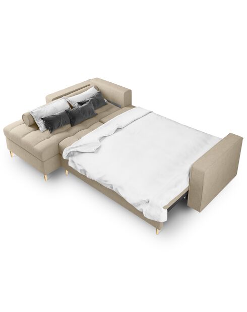 Canapé d'angle gauche convertible avec coffre de rangement santo 5 places beige - 240x175x96 cm