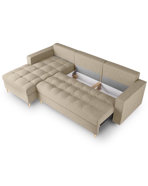 Canapé d'angle gauche convertible avec coffre de rangement santo 5 places beige - 240x175x96 cm