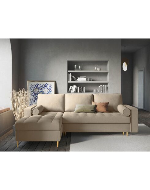 Canapé d'angle gauche convertible avec coffre de rangement santo 5 places beige - 240x175x96 cm
