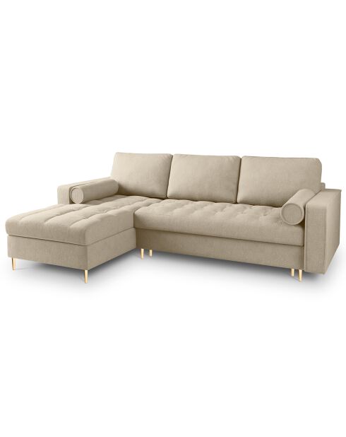 Canapé d'angle gauche convertible avec coffre de rangement santo 5 places beige - 240x175x96 cm