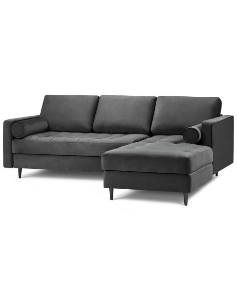 Divano angolare destro a 4 posti Santo in velluto grigio scuro - 236x170x90 cm