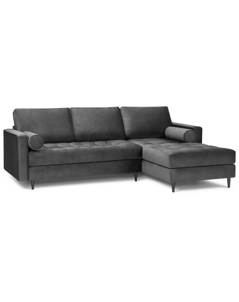 Divano angolare destro a 4 posti Santo in velluto grigio scuro - 236x170x90 cm