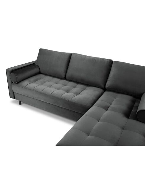 Divano angolare destro a 4 posti Santo in velluto grigio scuro - 236x170x90 cm