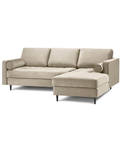 Canapé d'angle droit velours santo 4 places beige - 236x170x90 cm