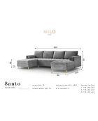 Canapé panoramique velvet santo 6 places beige - 320x170x90 cm