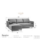Canapé d'angle gauche velours santo 4 places gris foncé - 236x170x90 cm