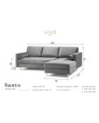 Canapé d'angle droit velours santo 4 places gris clair - 236x170x90 cm