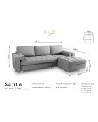 Canapé d'angle droit convertible avec coffre de rangement santo 5 places gris clair - 240x175x96 cm