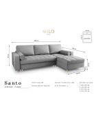 Canapé d'angle droit velours convertible avec coffre de rangement santo 5 places gris - 240x175x96 cm