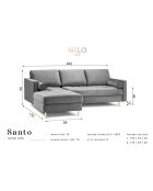 Canapé d'angle gauche velours santo 4 places noir - 236x170x90 cm