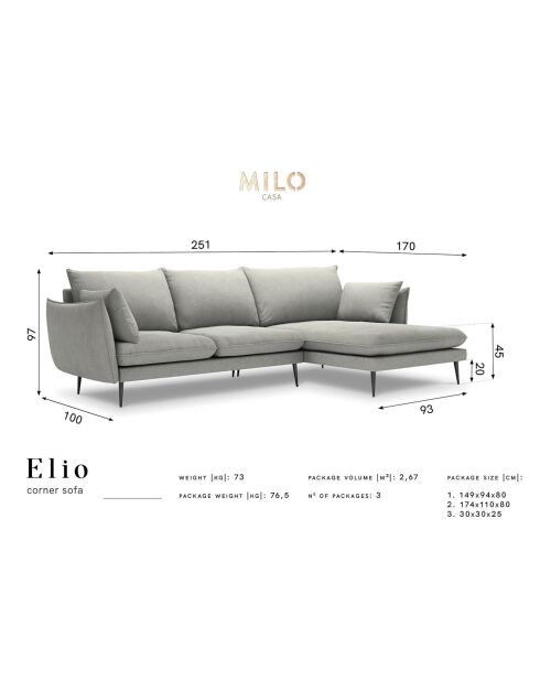 Elio 4-zits hoekbank beige rechts - 251x170x97 cm