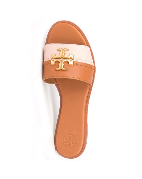 Everly Slide Camel/roze leren muiltjes