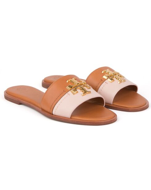 Everly Slide Camel/roze leren muiltjes