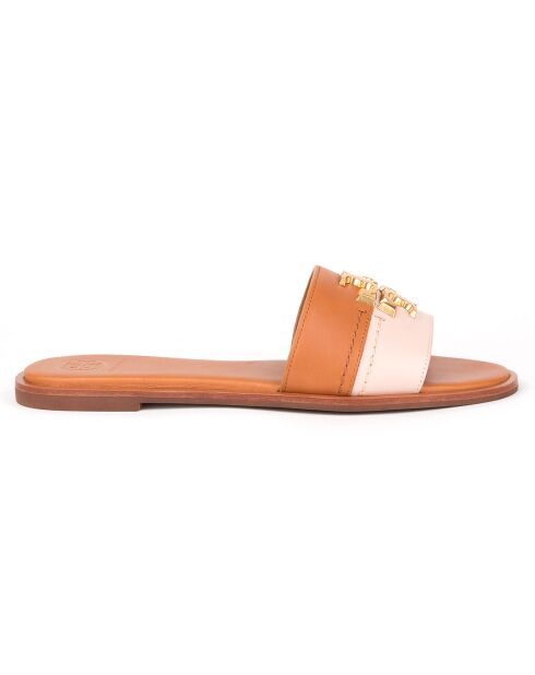 Everly Slide Camel/roze leren muiltjes