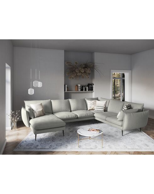 Canapé d'angle droit panoramique Elio 7 places gris clair - 337x244x95 cm