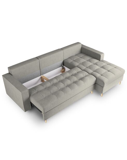 Canapé d'angle droit convertible avec coffre de rangement santo 5 places gris clair - 240x175x96 cm