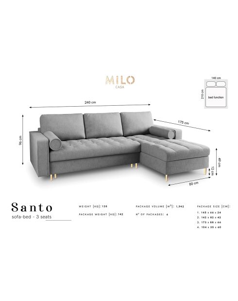 Canapé d'angle droit convertible avec coffre de rangement santo 5 places gris clair - 240x175x96 cm