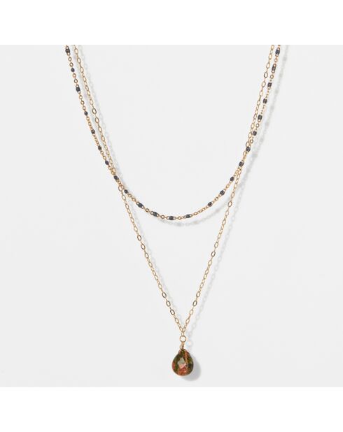 Collier Barbaron en Unakite vert/doré