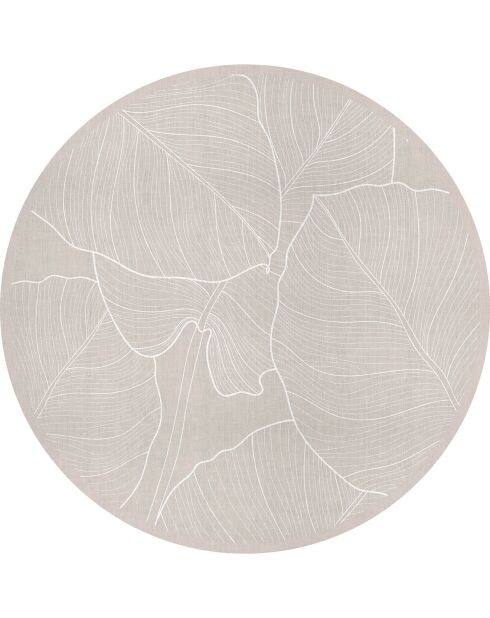 Tapis vinyle rond Feuilles beige - D.100 cm