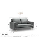 Canapé Velours Santo noir - 174x90x90 cm