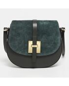 Sac bandoulière en Velours de Cuir Jara vert bouteille - 22x18x6 cm
