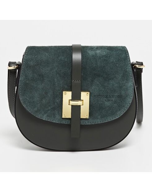 Sac bandoulière en Velours de Cuir Jara vert bouteille - 22x18x6 cm