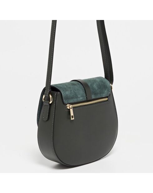 Sac bandoulière en Velours de Cuir Jara vert bouteille - 22x18x6 cm