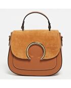 Mina Camel fluwelen leren handtas - 24x19x10,5 cm