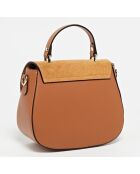 Mina Camel fluwelen leren handtas - 24x19x10,5 cm