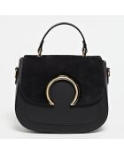 Schwarze Mina Handtasche aus Leder und Samt — 24x19x10,5 cm