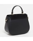 Schwarze Mina Handtasche aus Leder und Samt — 24x19x10,5 cm