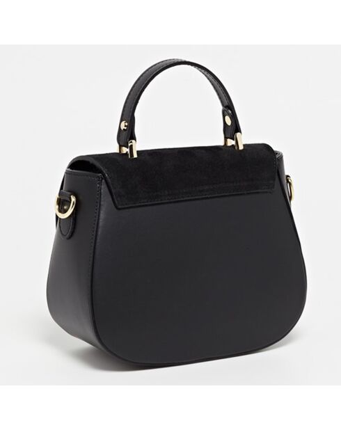 Zwarte Mina leren handtas van leer en fluweel - 24x19x10,5 cm