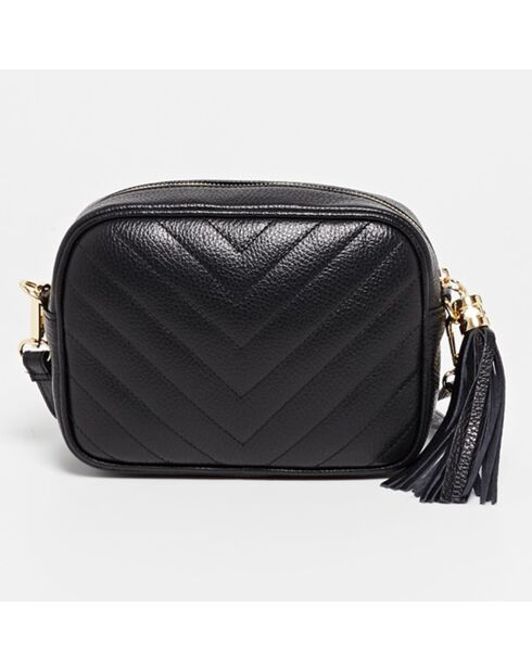 Schwarze Schultertasche aus naturfarbenem Leder — 20x15x6 cm