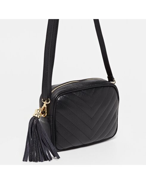 Schwarze Schultertasche aus naturfarbenem Leder — 20x15x6 cm