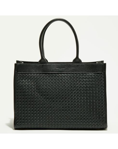 Nina zwarte geweven leren draagtas - 37x27x12 cm